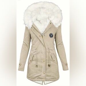 Outdoor Design Women's Tan Full Sherpa Lined Parka with Faux Fur Hood L